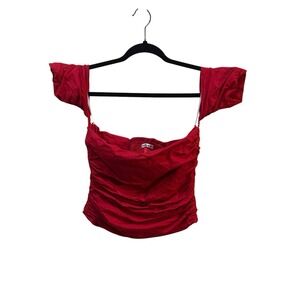 Reformation Red Off-Shoulder Ruched Blouse